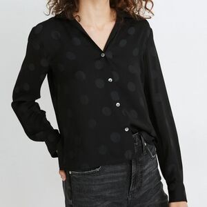 MADEWELL Black Jacquard Polka DOT Long Sleeve Button Up Blouse SMALL